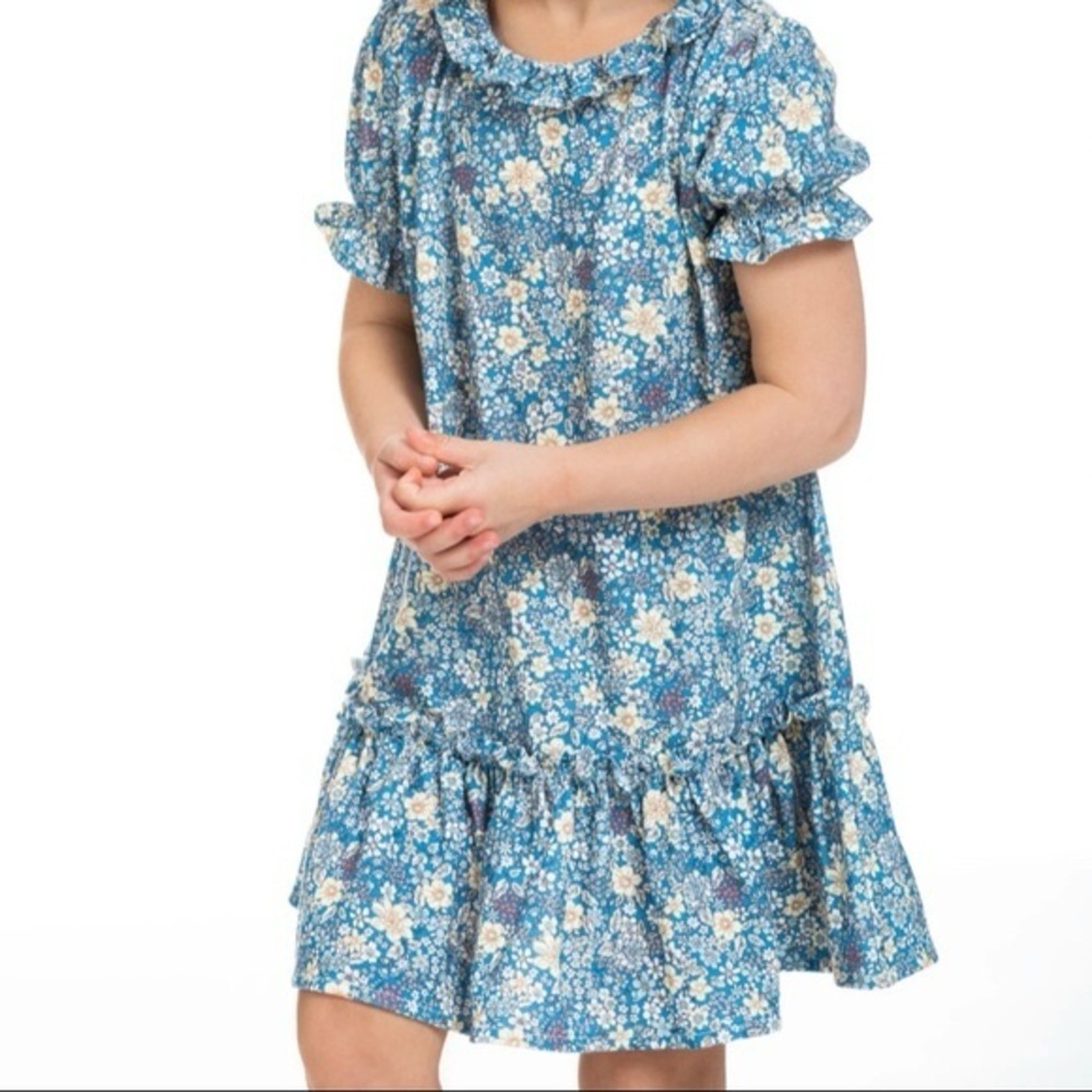 Girls Bisby Floral Blue Dress sz 6